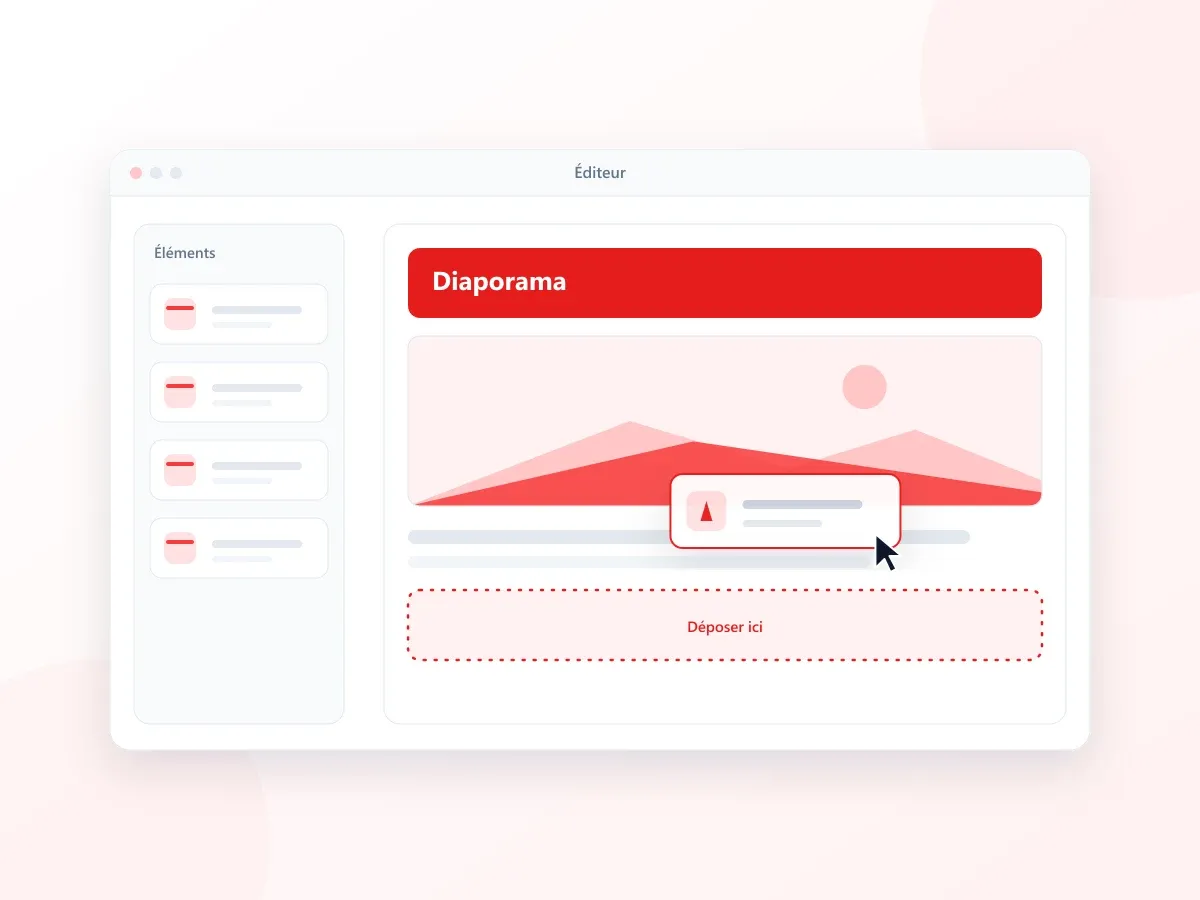Éditeur visuel en glisser-déposer du logiciel Live Display pour créer une page d'affichage dynamique